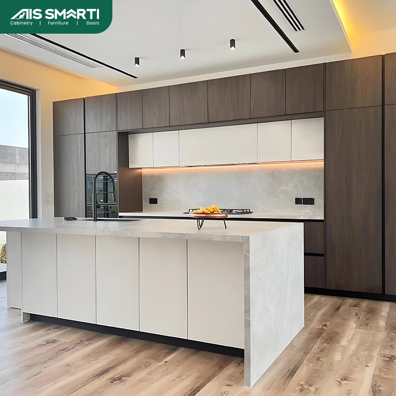 AIS 2025 China White Modular Wooden Designs Smart Grey Pet Kitchen Cabinet Storage with Handles Kitchen Furniture Wholesale Organizer