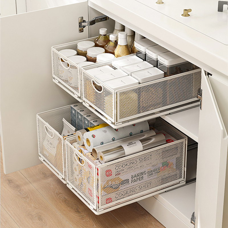 Pull out Under Sink Organizer, Slide Storage Basket for Kitchen Cabinet Organization