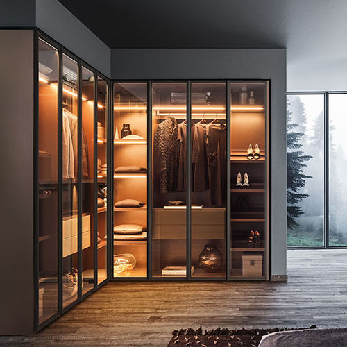 Prima Modern Luxury Frosted Glass Wardrobe with LED Lighting &amp; Aluminum Frame