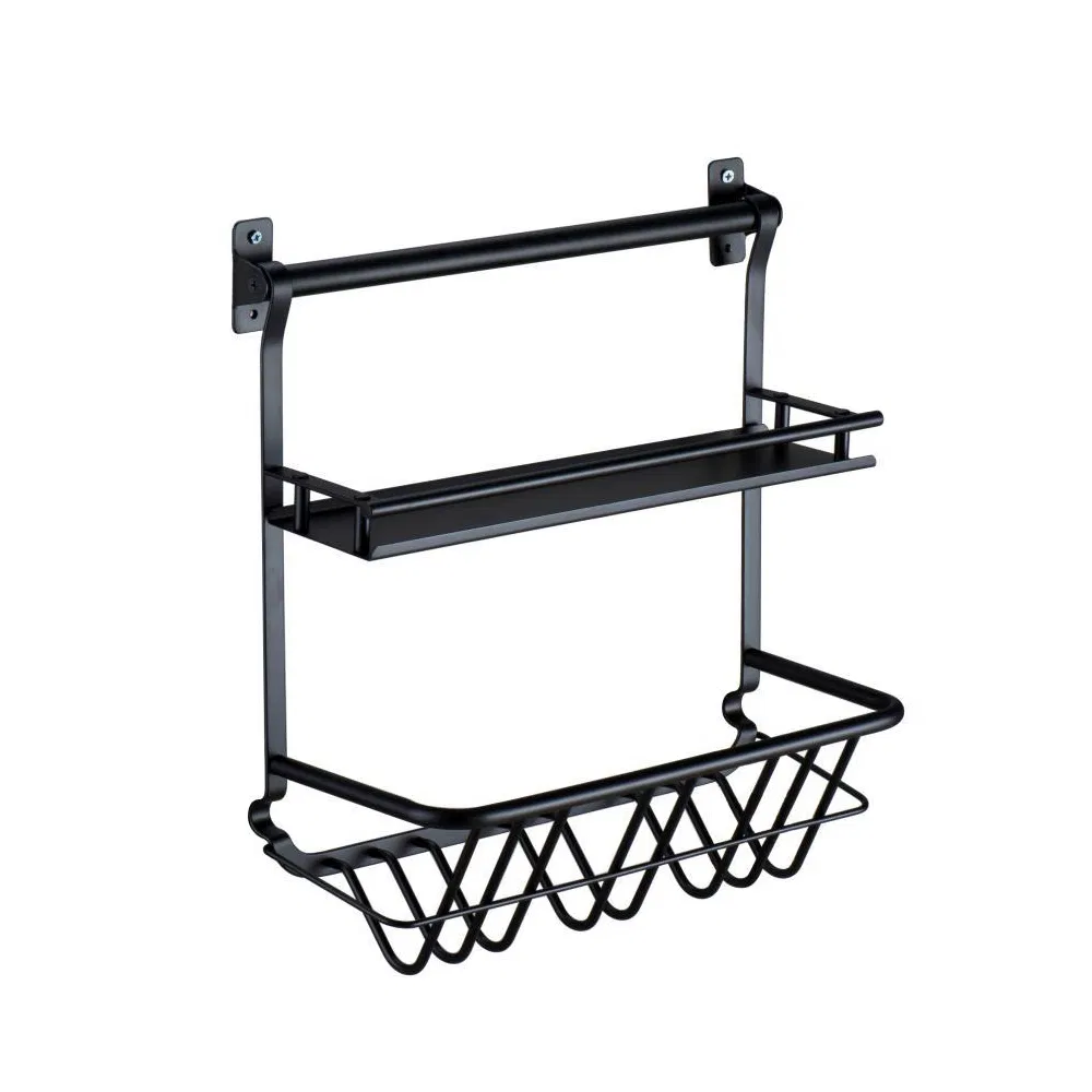 Kitchen Stainless Steel Wall-Mounted Dish Pot Cover Storage Rack Black Seasoning Storage Rack Black Kitchen Pendant Combination