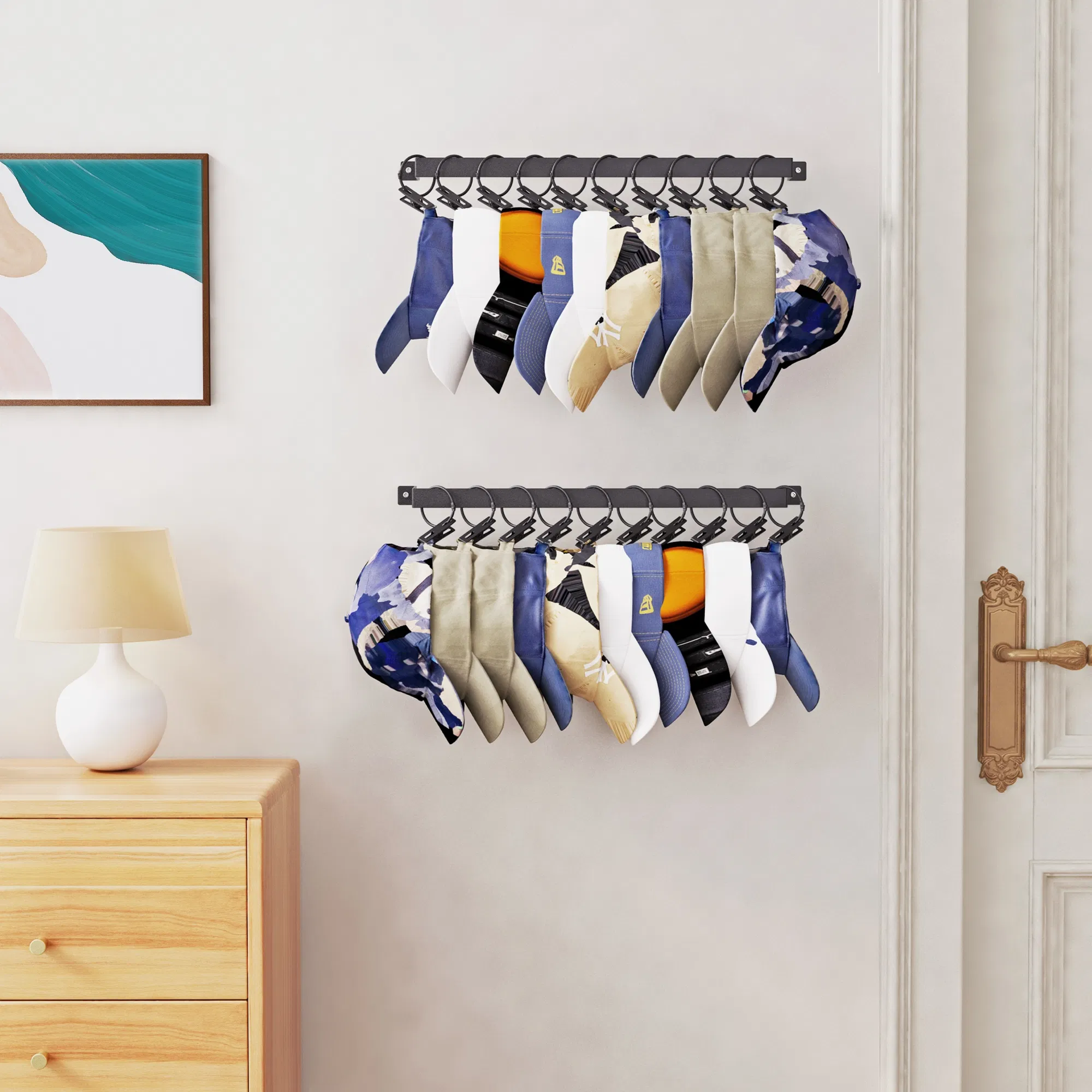 Stylish Black Metal Hat Hanger Cap Hook Rack Wall Mount Organizer Set of 2