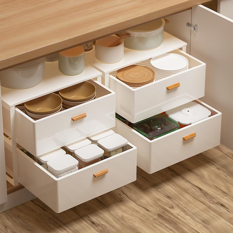 Seasoning &amp; Dish Storage Box with Slide Rail for Kitchen Drawer