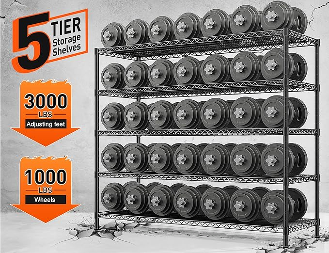 5 Tiers Wire Shelving Display Warehouse Rack Shelves Storage
