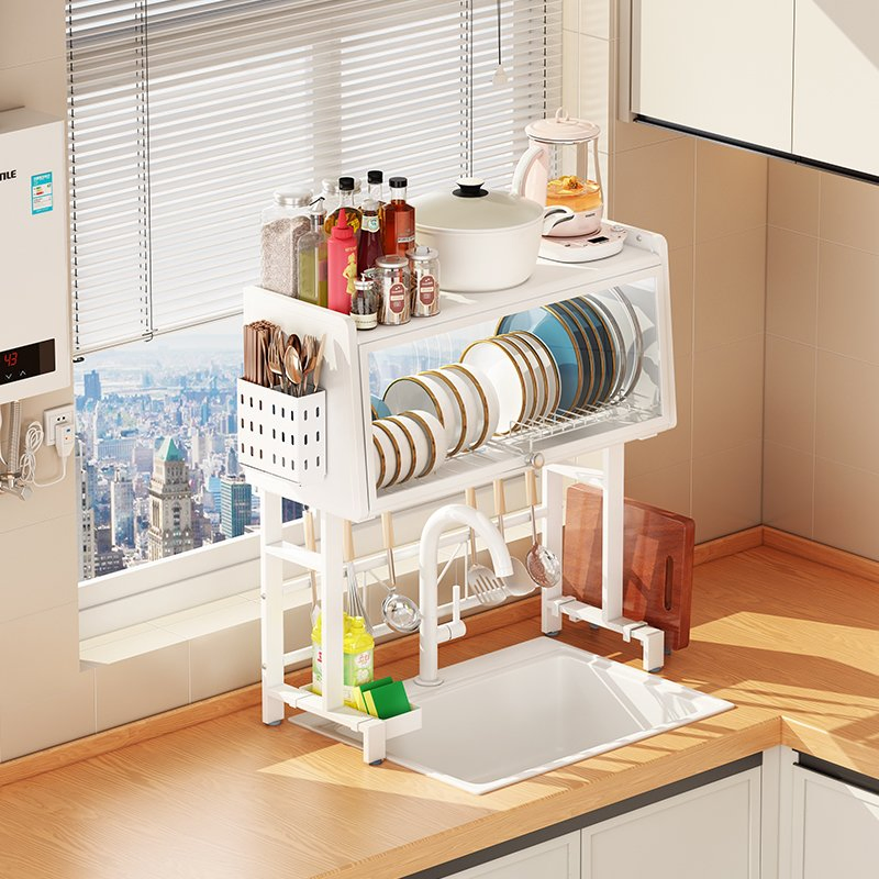 Customizable Covered Sink Rack for Kitchen Organization and Storage Solutions