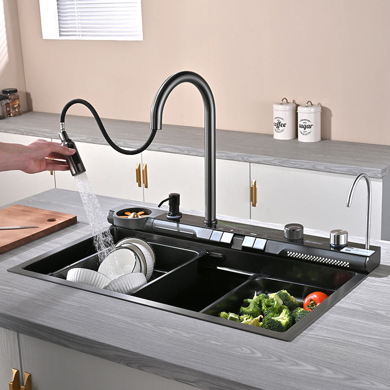 Modern Smart Waterfall Multifunctional Faucet Kitchen Sink Organization Stainless Steel Handmade Sink