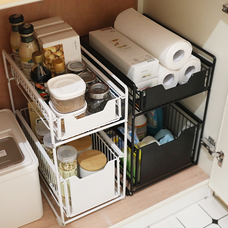 Telescopic Under Counter Spice Rack, Kitchen Under Sink Organizer, Pull out Drawer Storage