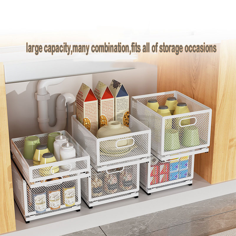 Pull out Under Sink Organizer, Slide Storage Basket for Kitchen Cabinet Organization