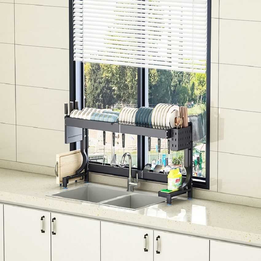 Stylish Kitchen Utensil Organization Over-Sink Dish Drying Rack with Cutlery Holder