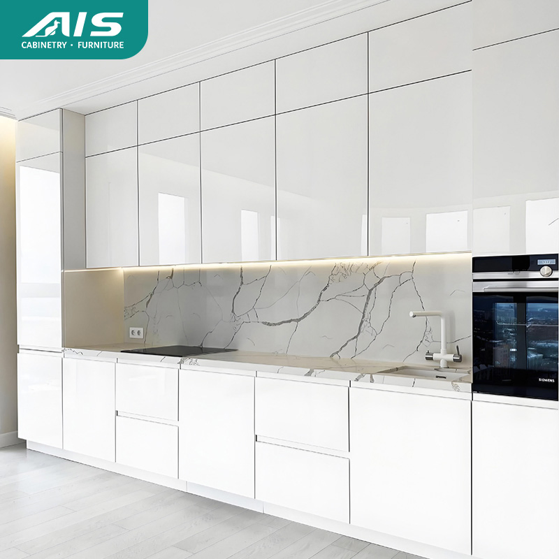 AIS 2025 China Modular Wooden Designs Smart Brown Veneer Kitchen Cabinet Storage with Handles Kitchen Furniture Wholesale Organizer