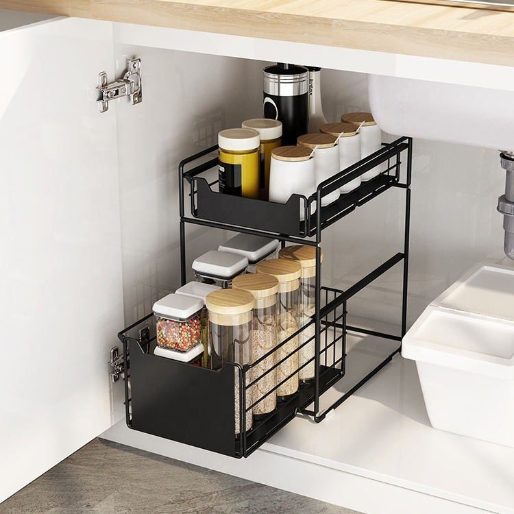 Telescopic Under Counter Spice Rack, Kitchen Under Sink Organizer, Pull out Drawer Storage