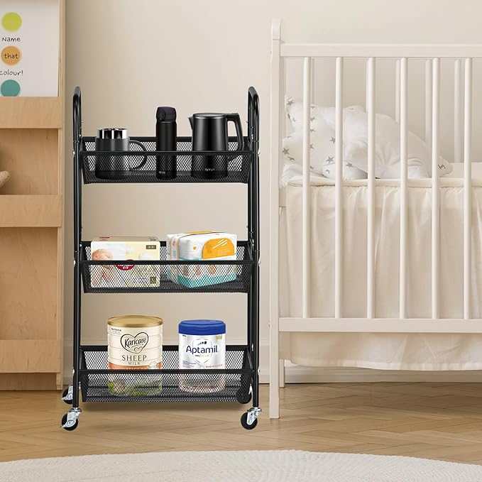 Kids' Room, Movable Storage Organizer with Lockable Wheels Black