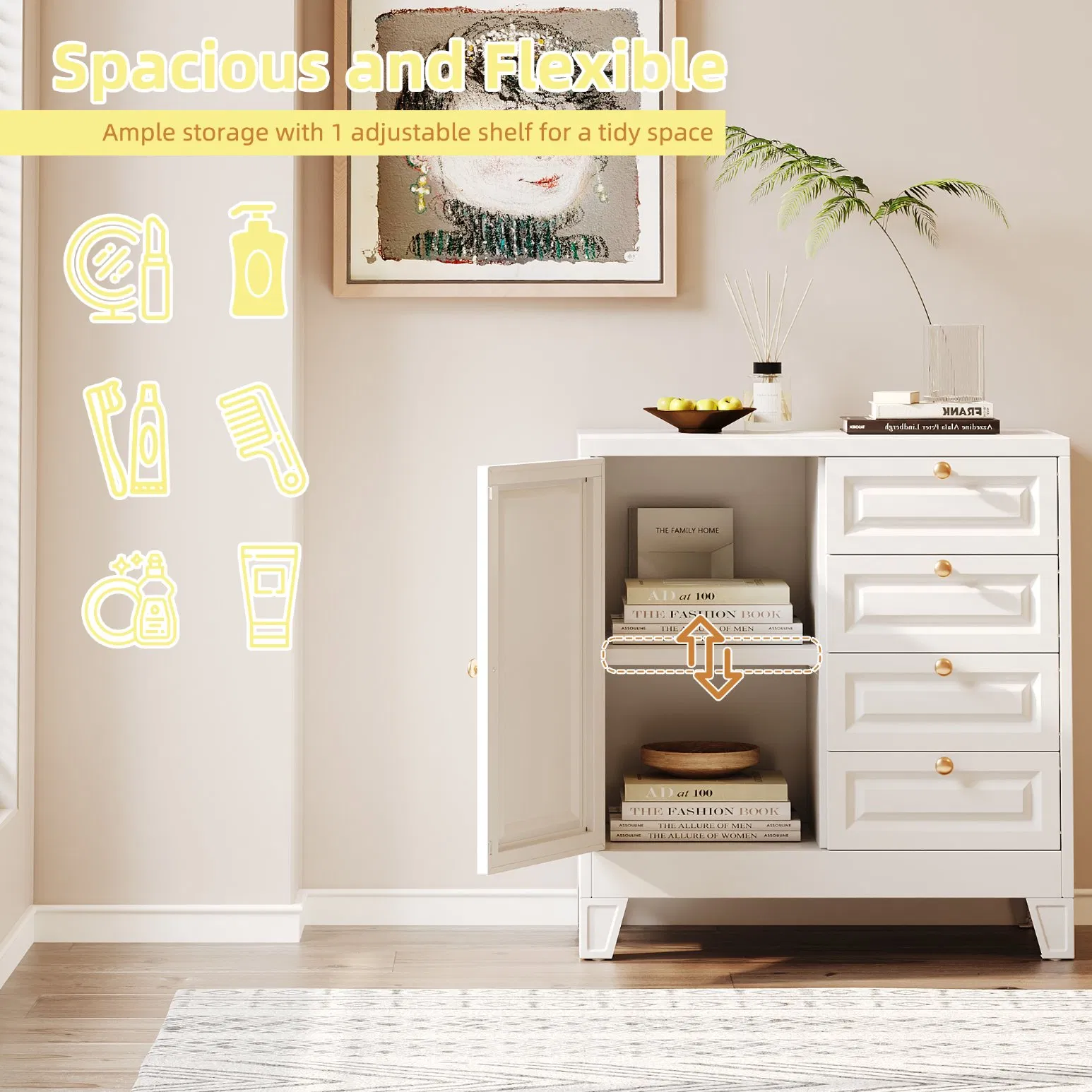 White Cabinet with Lockable Storage Durable Metal Construction for Pantry Organization and Food Storage Solutions