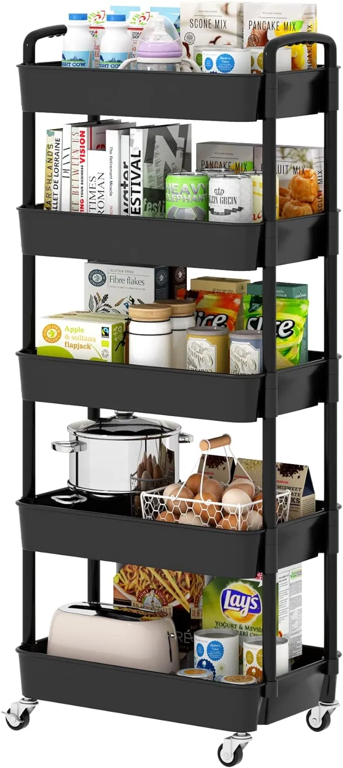 Movable Storage Organizer with Wheels Black Home Storage