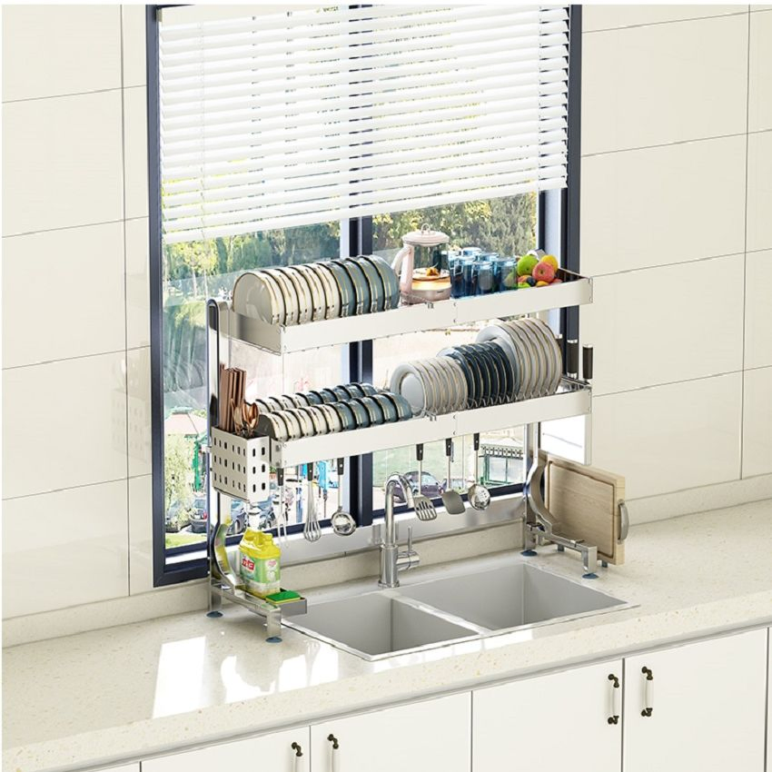 Stylish Kitchen Utensil Organization Over-Sink Dish Drying Rack with Cutlery Holder