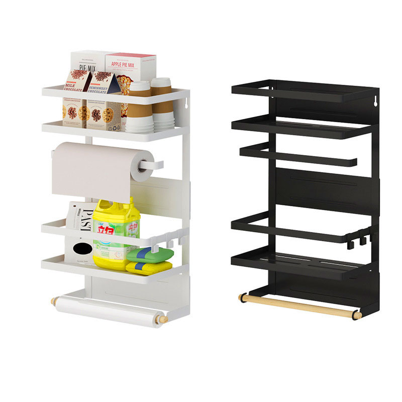 Wall-Mounted No-Drill Magnetic Refrigerator Shelf, Kitchen Side Storage Organizer for Spices, Plastic Wrap and Utensils