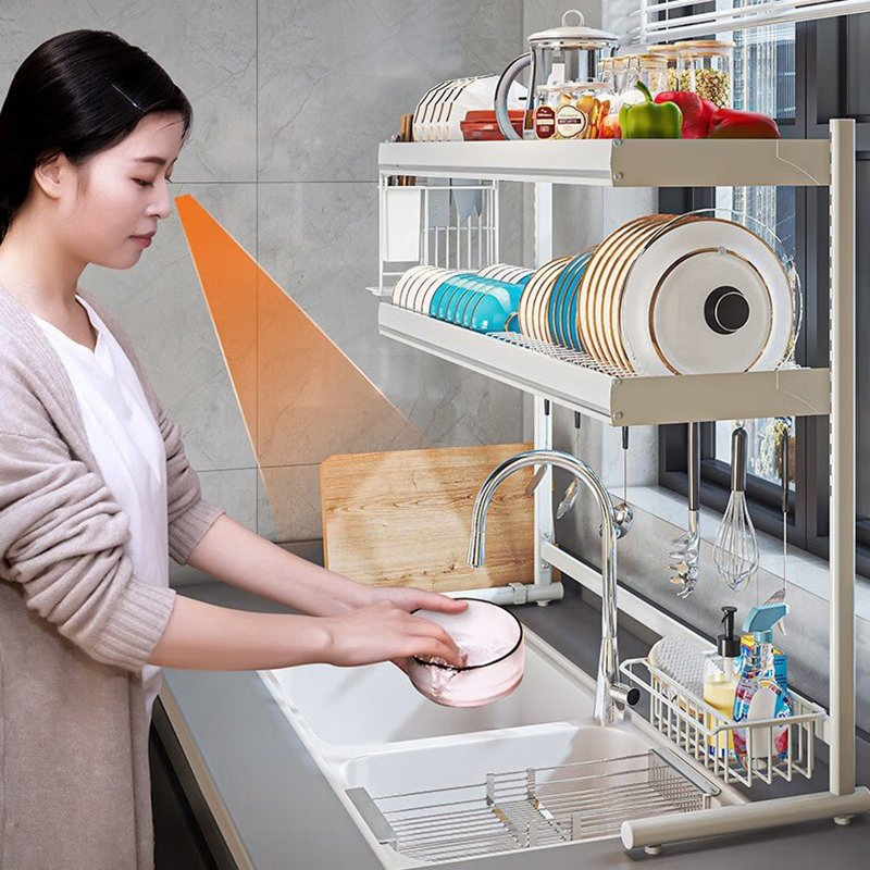 Expandable 201 Stainless Steel Dish Drying Organizer Over-Sink Spice Shelf Efficient Kitchen Storage Organization Rack