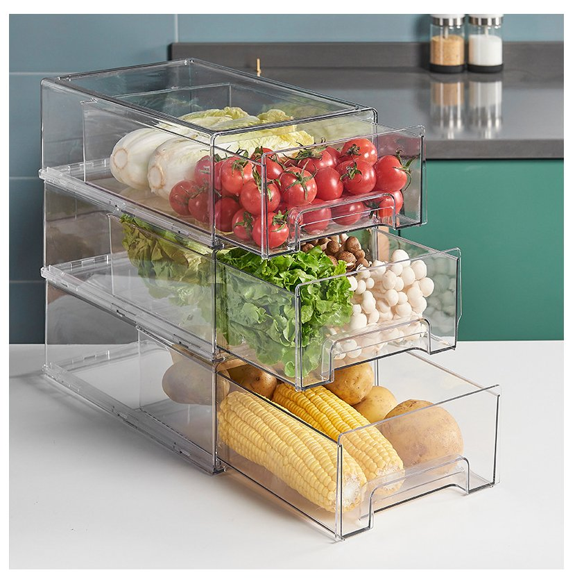 Large Capacity Transparent Refrigerator Drawer Organizer for Fruits and Vegetables