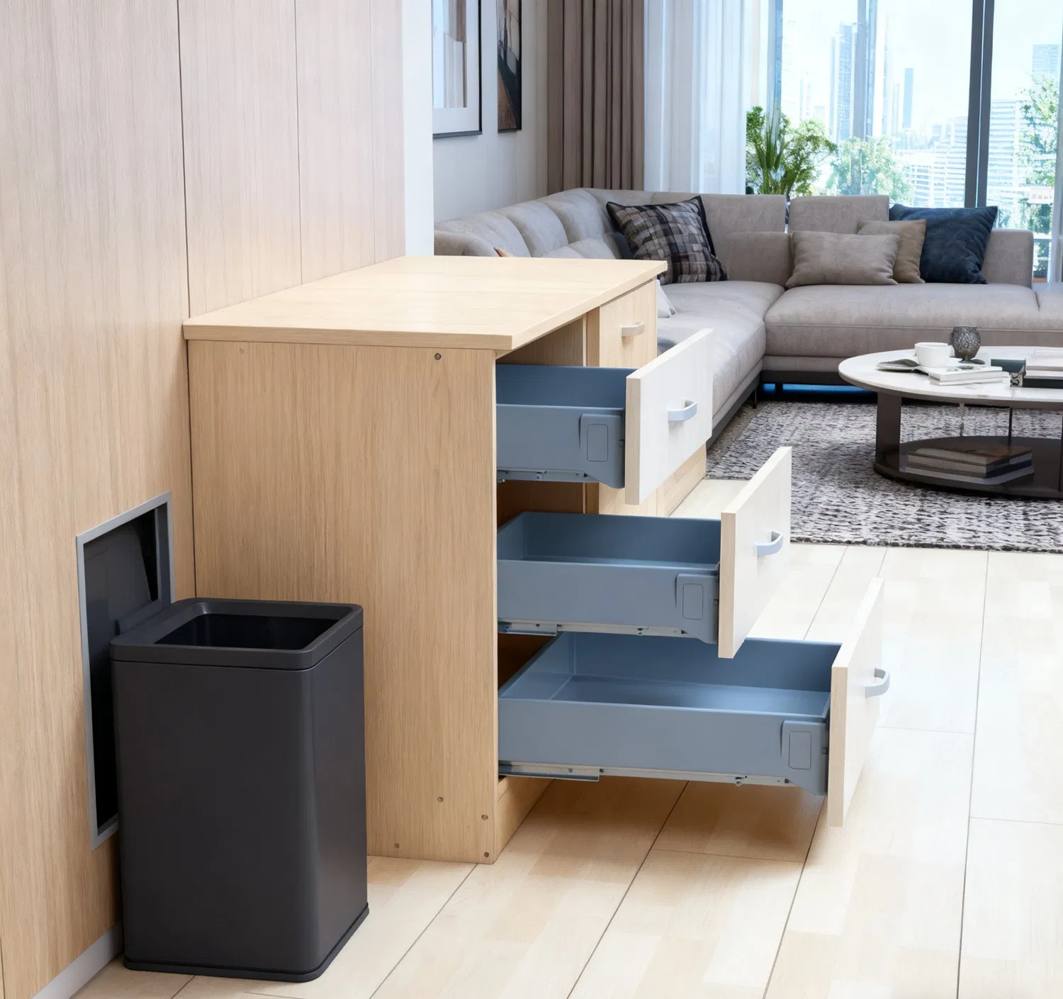 Tekey Outdoor Drawer Laundry Room Drawer Bedroom Extendable Drawer Kitchen Sliding Drawer Cupboard Drawer Closing System Hidden Built-in Modern Kitchen Drawer