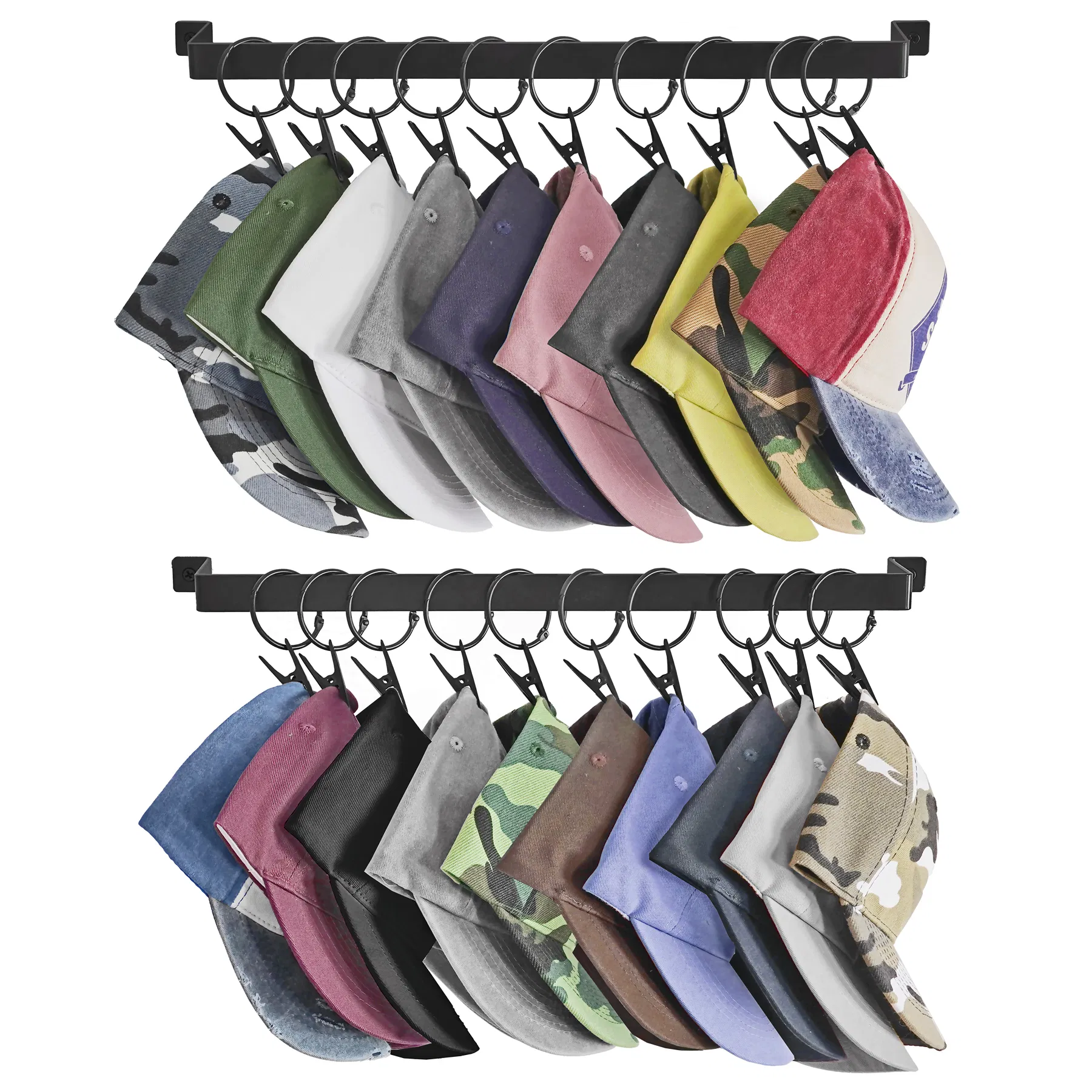 Stylish Black Metal Hat Hanger Cap Hook Rack Wall Mount Organizer Set of 2