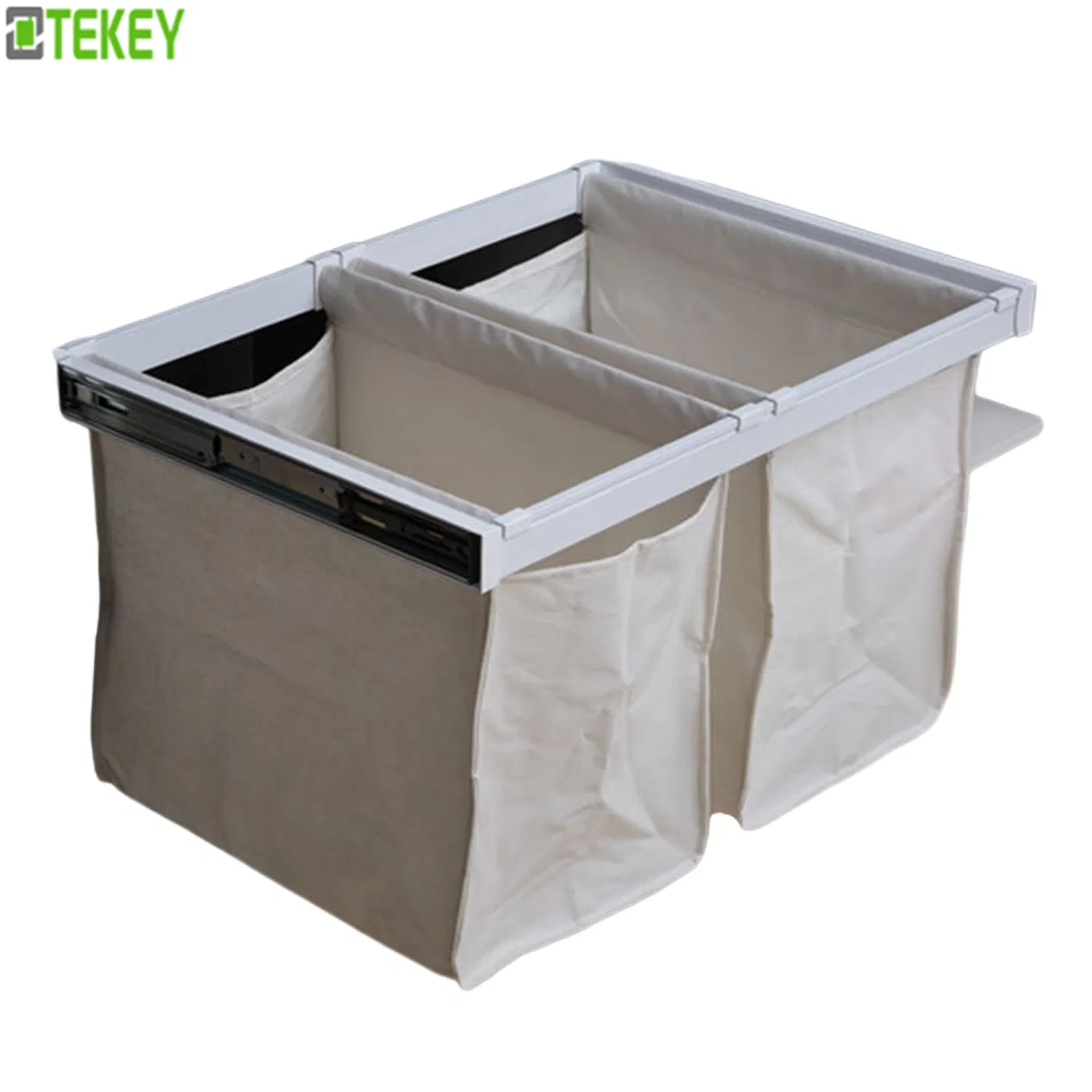 Tekey Pull out Hamper Drawer Bag with Removable Bags Sliding Canvas Hamper with Hanging Rod Detachable Pull-out Laundry Bags Laundry Sorter Clothing Storage Bag