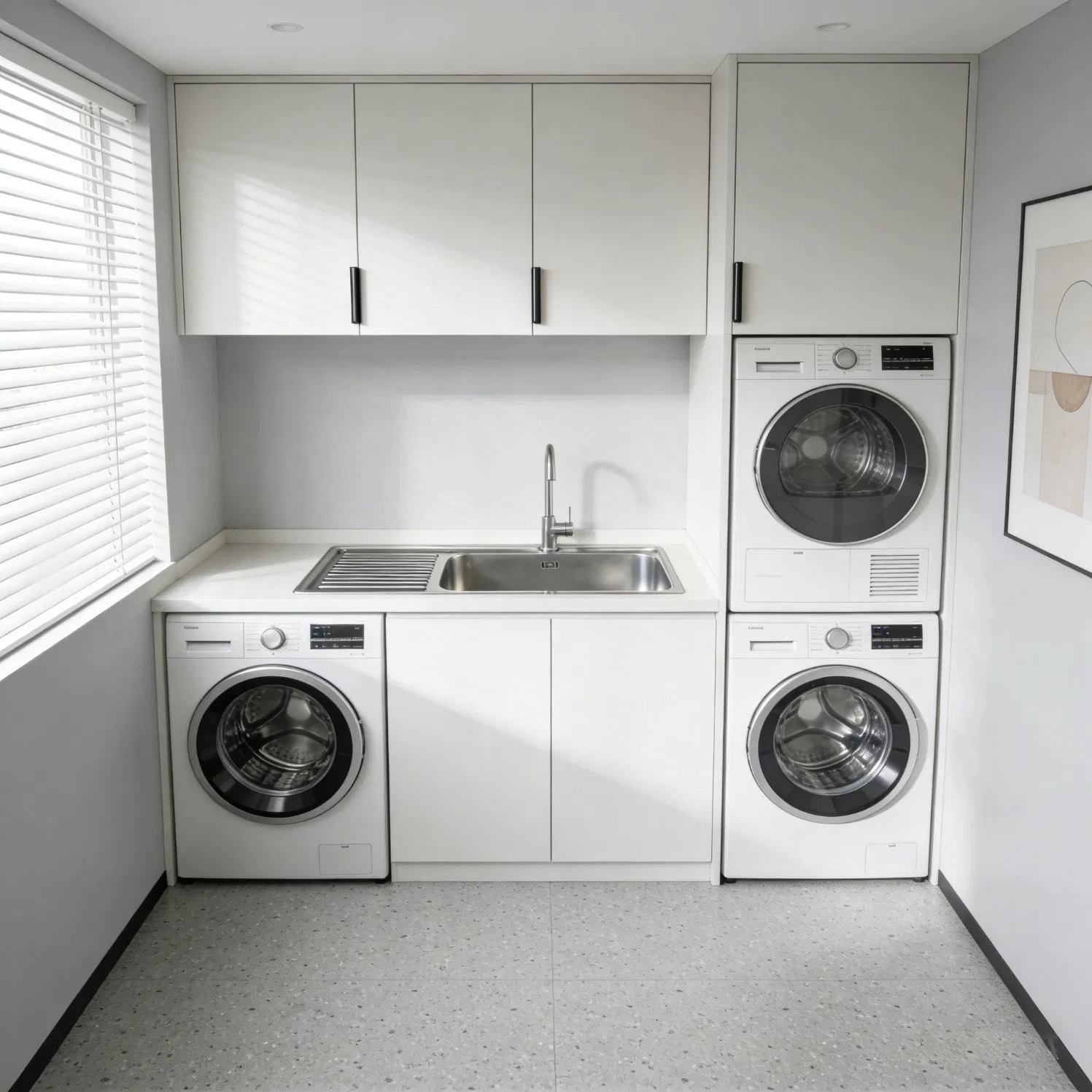Space Saving Laundry Cabinet with Integrated Storage Design