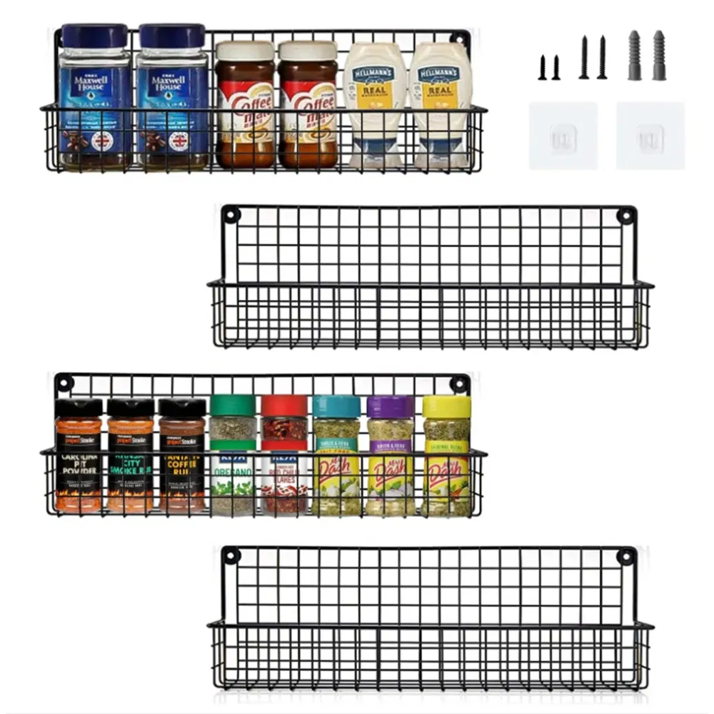 4 Tiers Kitchen Spice Jar Bottle Storage Rack Set Organizer Wall Mounted Spice Rack