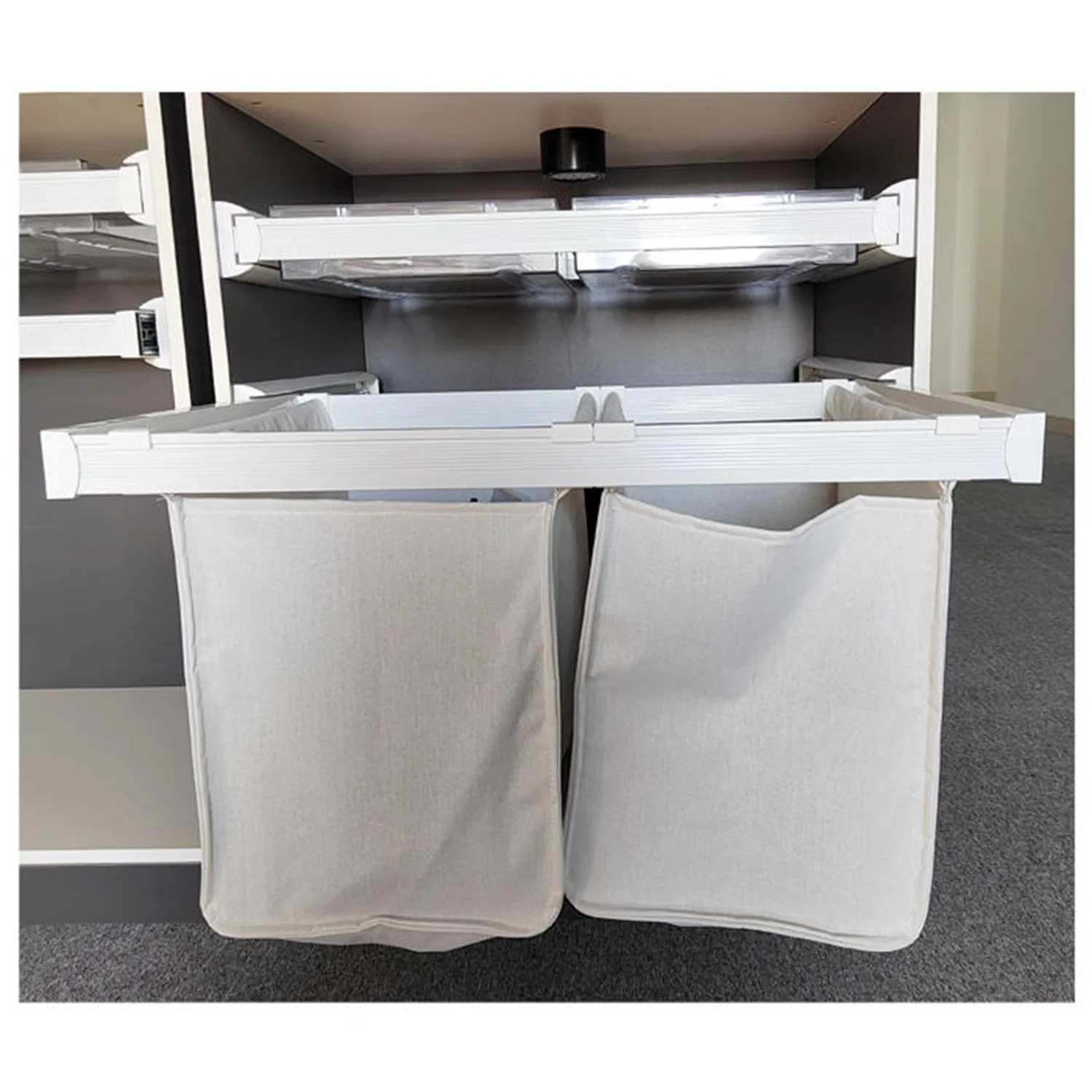 Tekey Pull out Hamper Drawer Bag with Removable Bags Sliding Canvas Hamper with Hanging Rod Detachable Pull-out Laundry Bags Laundry Sorter Clothing Storage Bag