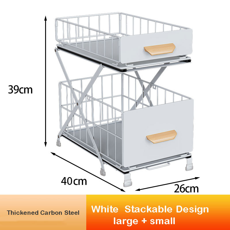Multi-Layer Under Sink Storage, Slide out Drawer Basket, Drainabler