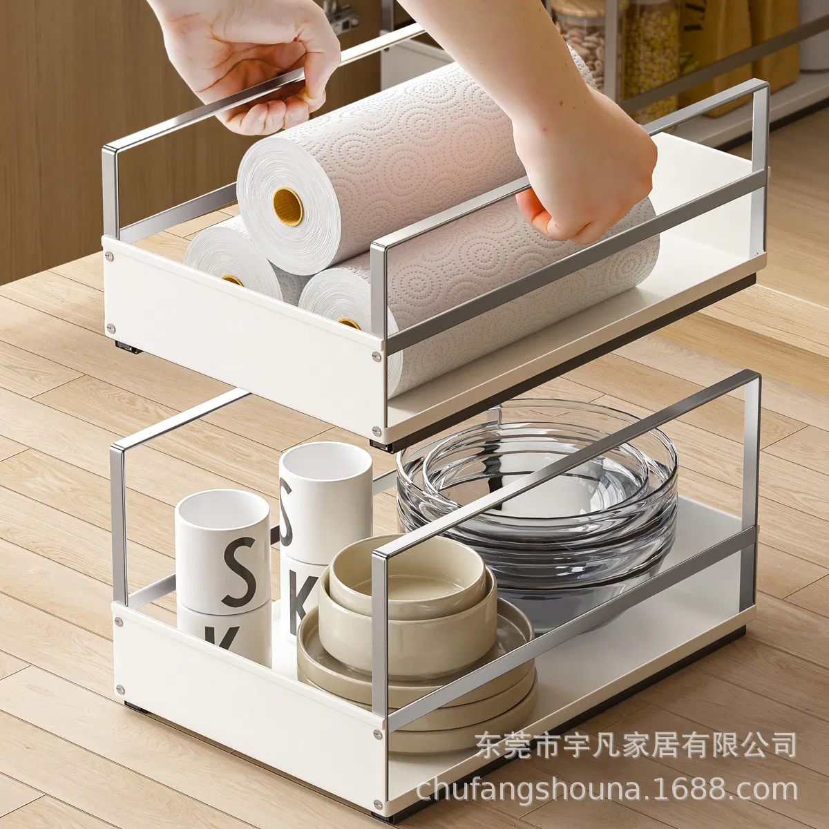 Multi-Layer Pull-out Kitchen Storage Basket for Spices, Oil and Seasonings
