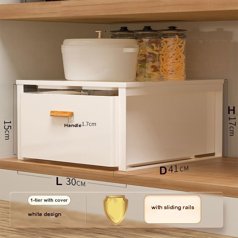 Seasoning &amp; Dish Storage Box with Slide Rail for Kitchen Drawer