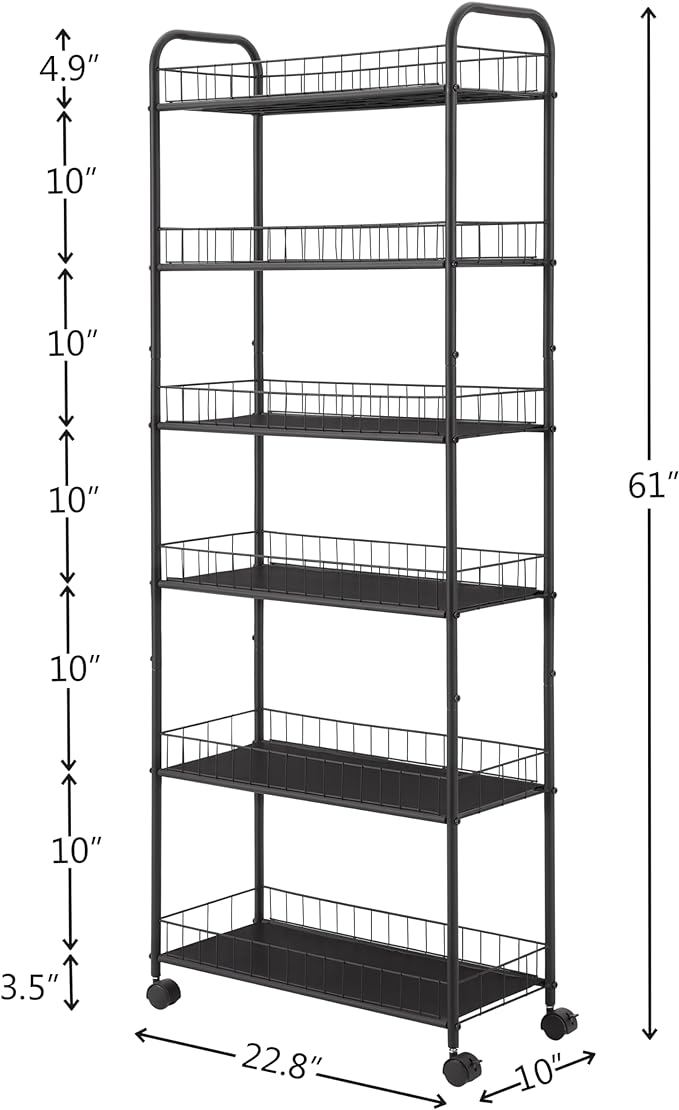 6-Tier Rolling Cart Gap Kitchen Slim Slide out Storage