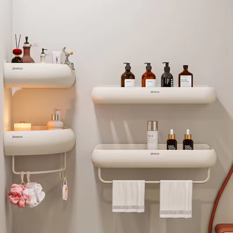 Drill-Free Wall-Mounted Bathroom Rack with Shelves for Toilet and Sink Storage Organization