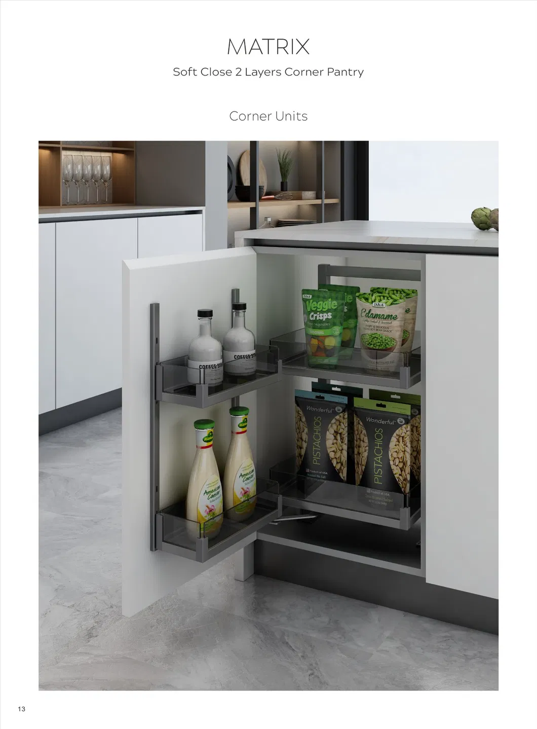 Aluminium Frame Tempered Glass Kitchen Storage Soft Close 2 Layers Pantry