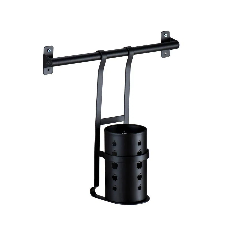 Kitchen Stainless Steel Wall-Mounted Dish Pot Cover Storage Rack Black Seasoning Storage Rack Black Kitchen Pendant Combination