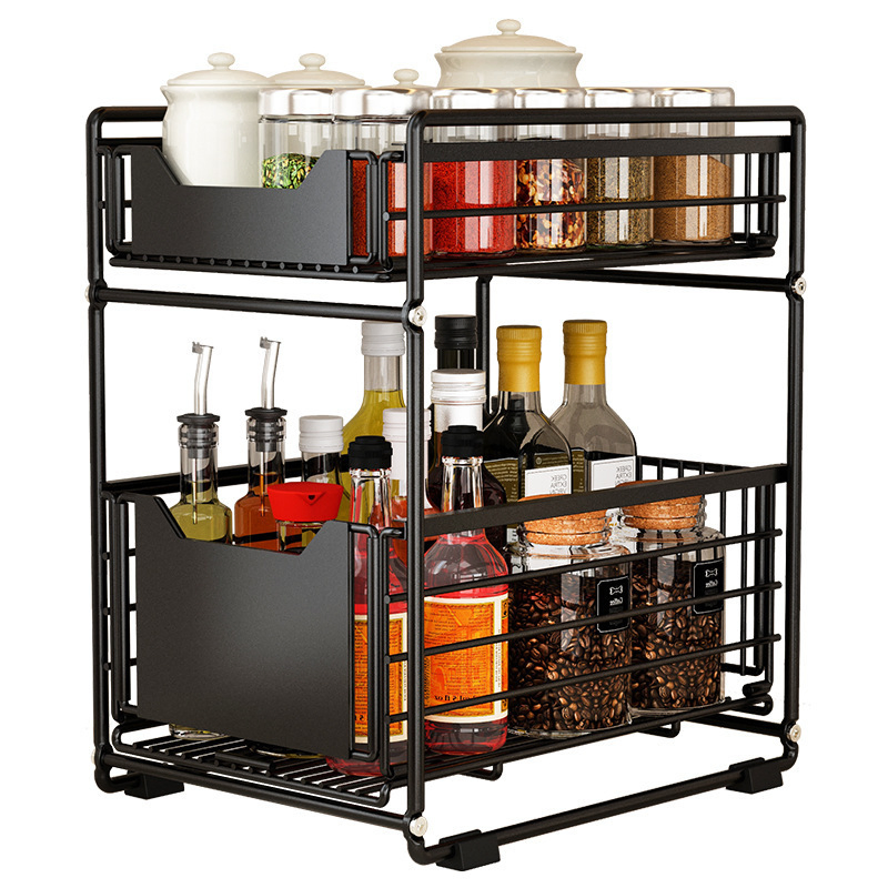 Telescopic Under Counter Spice Rack, Kitchen Under Sink Organizer, Pull out Drawer Storage