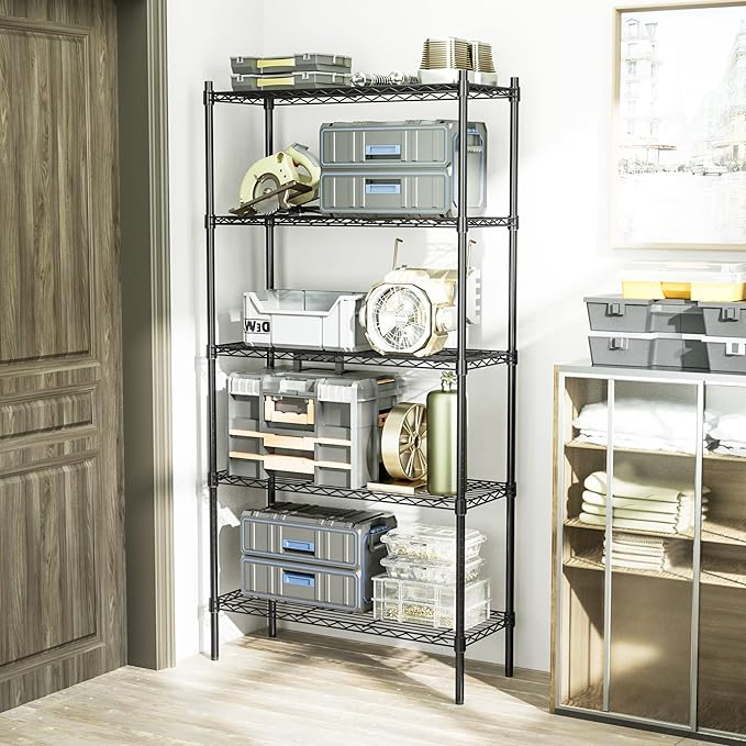 Kitchenware Heavy Duty 5 Tier Wire Shelving Unit Shelves Storage Rack Metal Trolley Storage