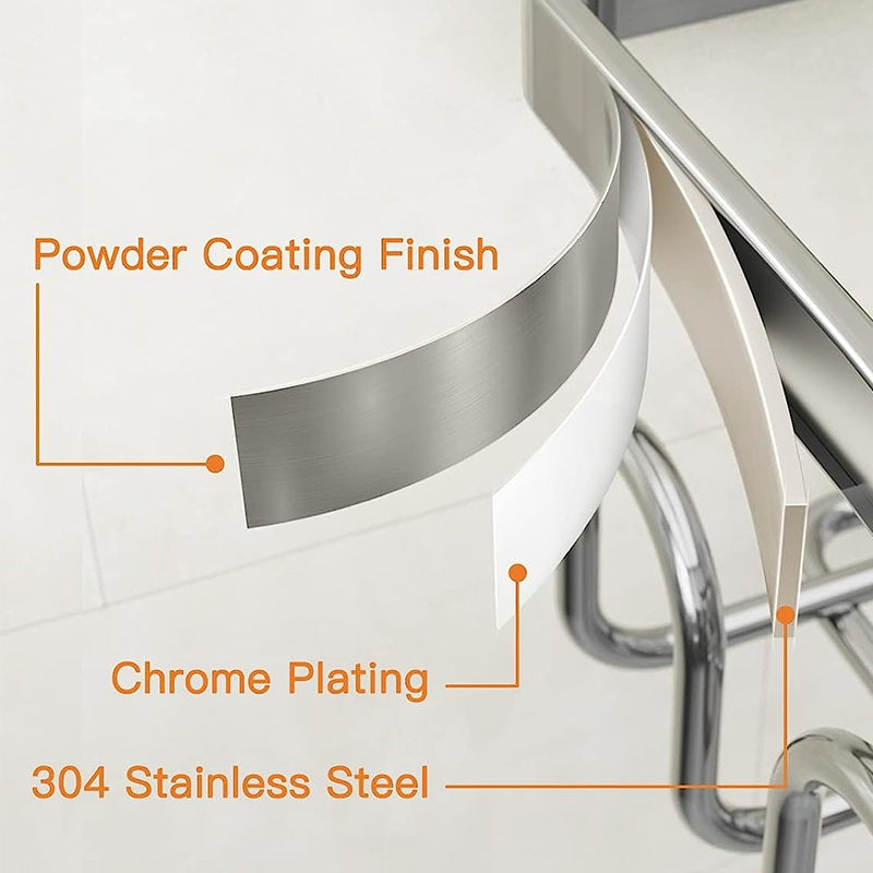 2 Pack SUS304 Stainless Steel Wall Mounted Bathroom Kitchen Bath Shower Shelf Corner Storage Rack with Soap Holder