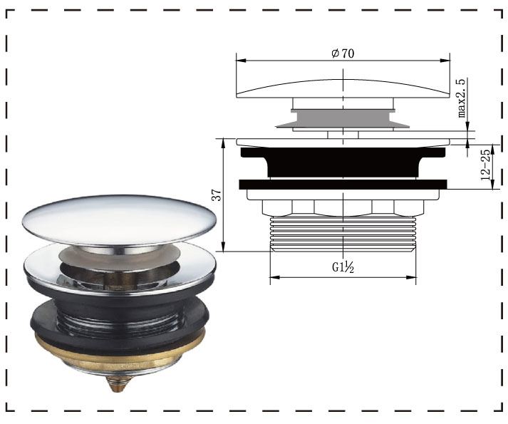 Factory Bathroom Kitchen Brass Zinc Stainless Steel Wash Basin Pop-up Click Clack Rotating Plug 1 1/4" 1 1/2" Chrome Brushed Overflow Drain Waste (BW1024)
