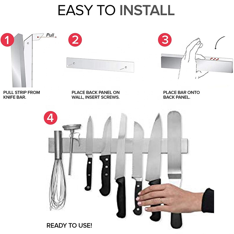 18 Inch Kitchen Utensil Hardware Tool Wall-Mounted Storage Strip Holder Stainless Steel Powerful Magnet Bar Knife Rack