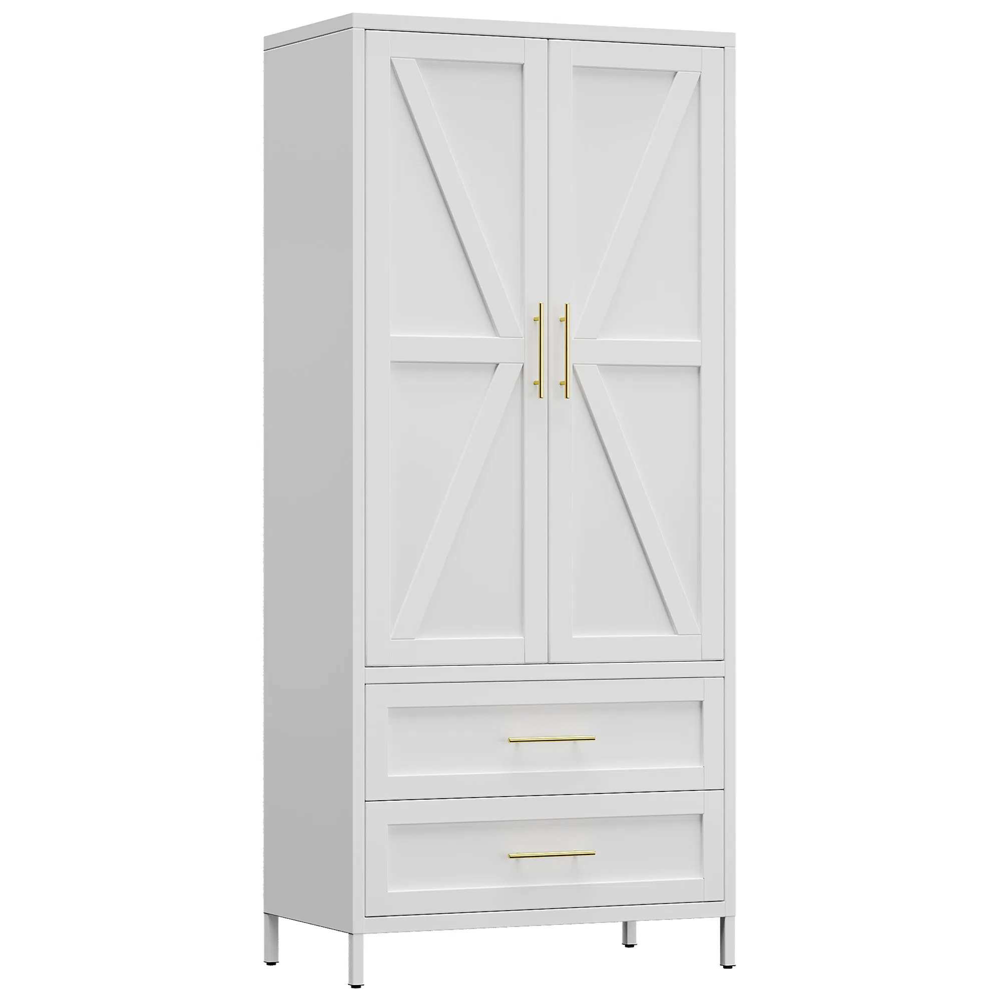 Living Room Cabinets 2 Drawer Metal Pantry Storage Wardrobe with Shelves