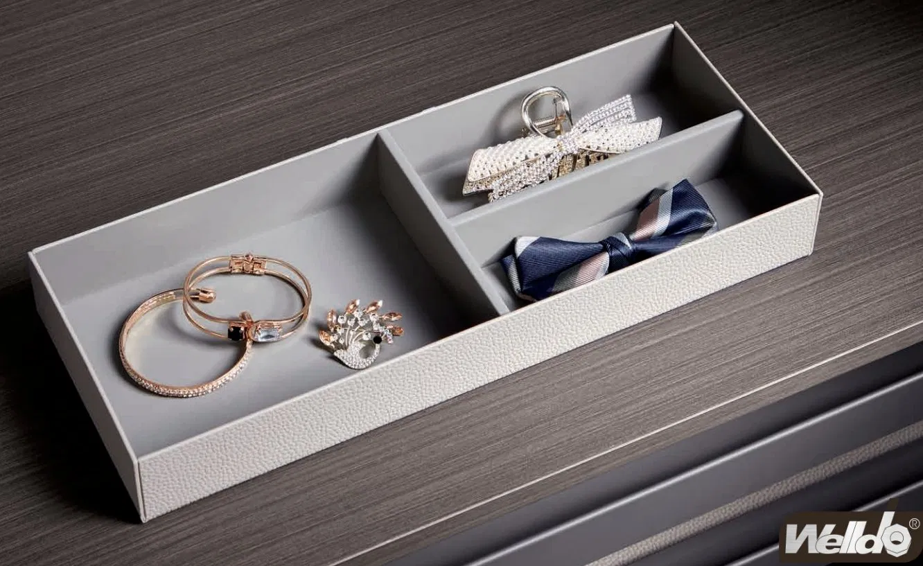 3-Divider Wardrobe Multifunctioanl Storage Box - Aluminum Structure and Soft Leather Compartments and External Color Optional