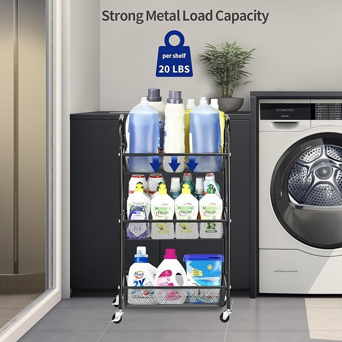 Kids' Room, Movable Storage Organizer with Lockable Wheels Black