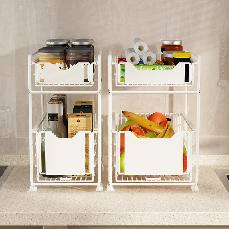 Telescopic Under Counter Spice Rack, Kitchen Under Sink Organizer, Pull out Drawer Storage