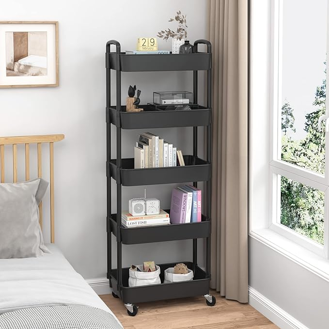 Movable Storage Organizer with Wheels Black Home Storage