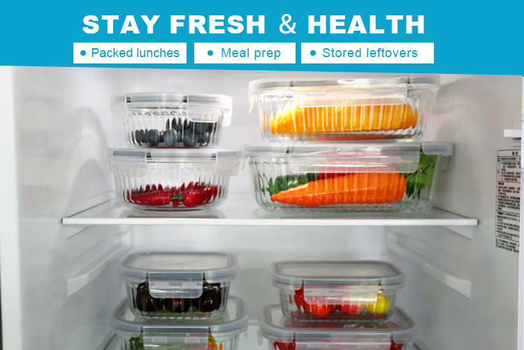 Borosilicate Glass Food Storage with Stripes, PP One - Piece Ear Buckle Lid, Heat - Resistant, Perfect for Home Kitchen Organization