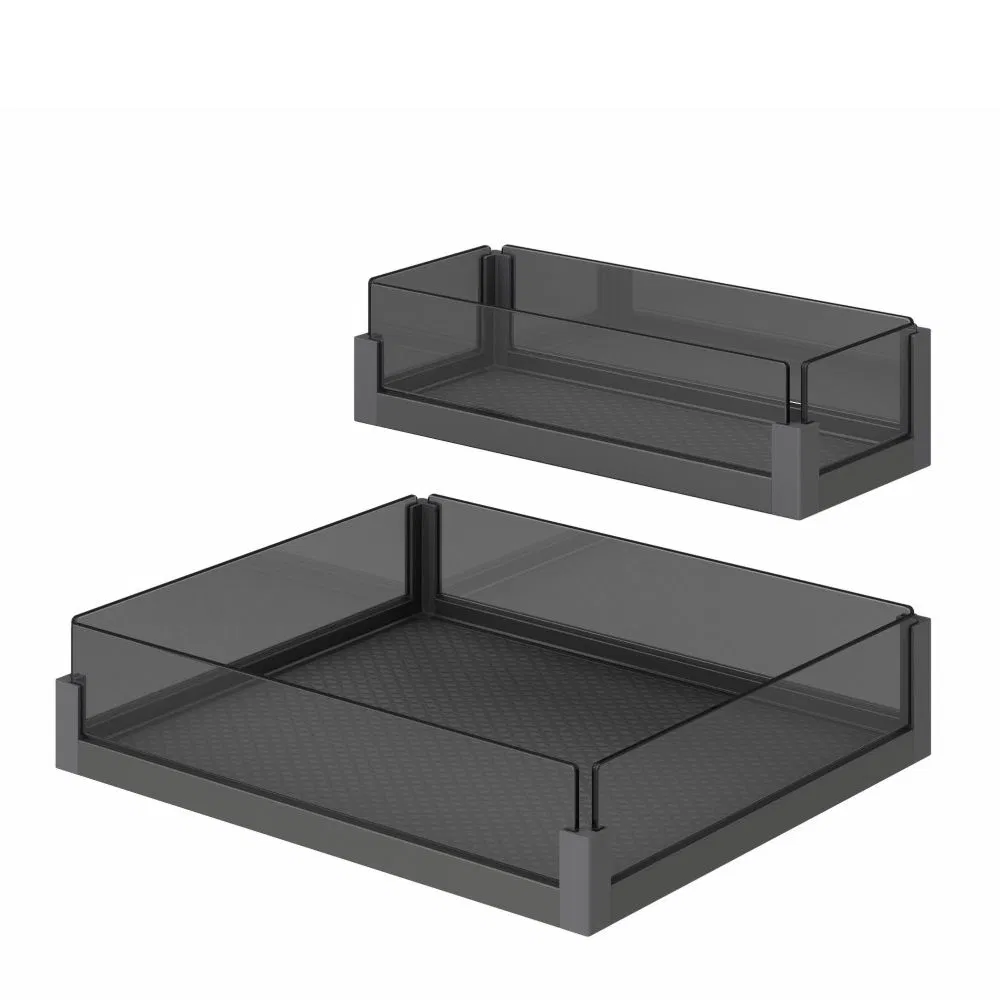 Aluminium Frame Tempered Glass Kitchen Storage Soft Close 2 Layers Pantry