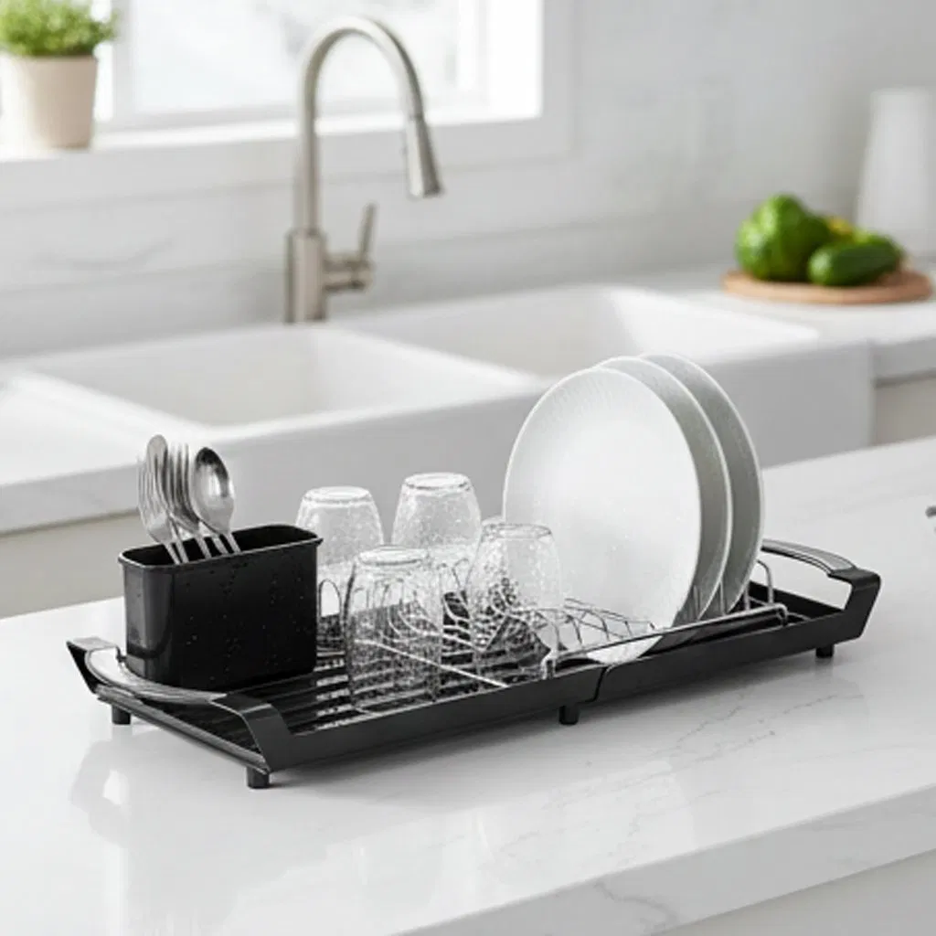 Large Extendable Dish Drying Rack, Expandable Dish Rack for Kitchen Counter, with Multifunctional Drainboard, Fits Any Sink, Drainer for Countertop Organization