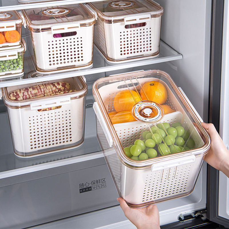 Stackable Fruit and Vegetable Storage Containers with Drain Tray and Partitions