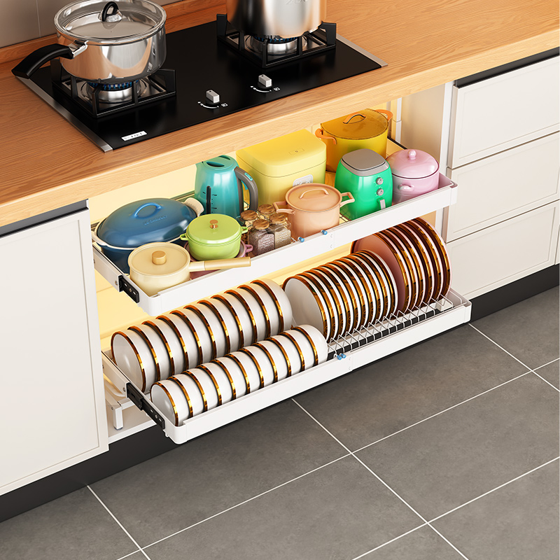 Stainless Steel Space Aluminum Kitchen Accessories Tools Spice Pantry Organizer Scalable Cabinet Pull-out Basket Seasoning Storage Rack