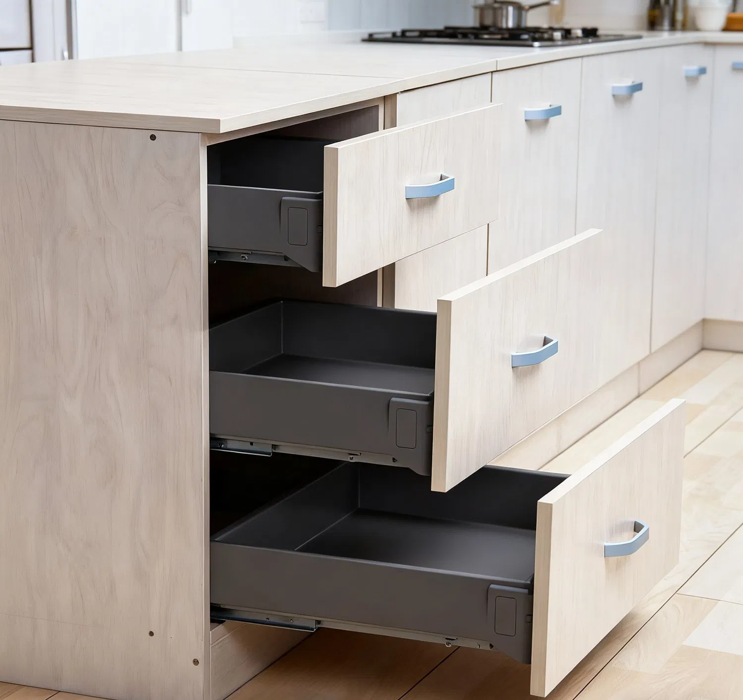 Tekey Outdoor Drawer Laundry Room Drawer Bedroom Extendable Drawer Kitchen Sliding Drawer Cupboard Drawer Closing System Hidden Built-in Modern Kitchen Drawer